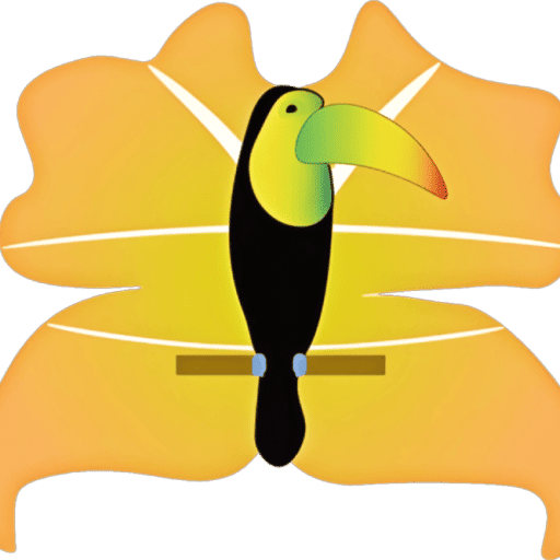 Logo oficial de Hostería Los Cedros de Mindo con tucán sobre hoja de bosque nublado