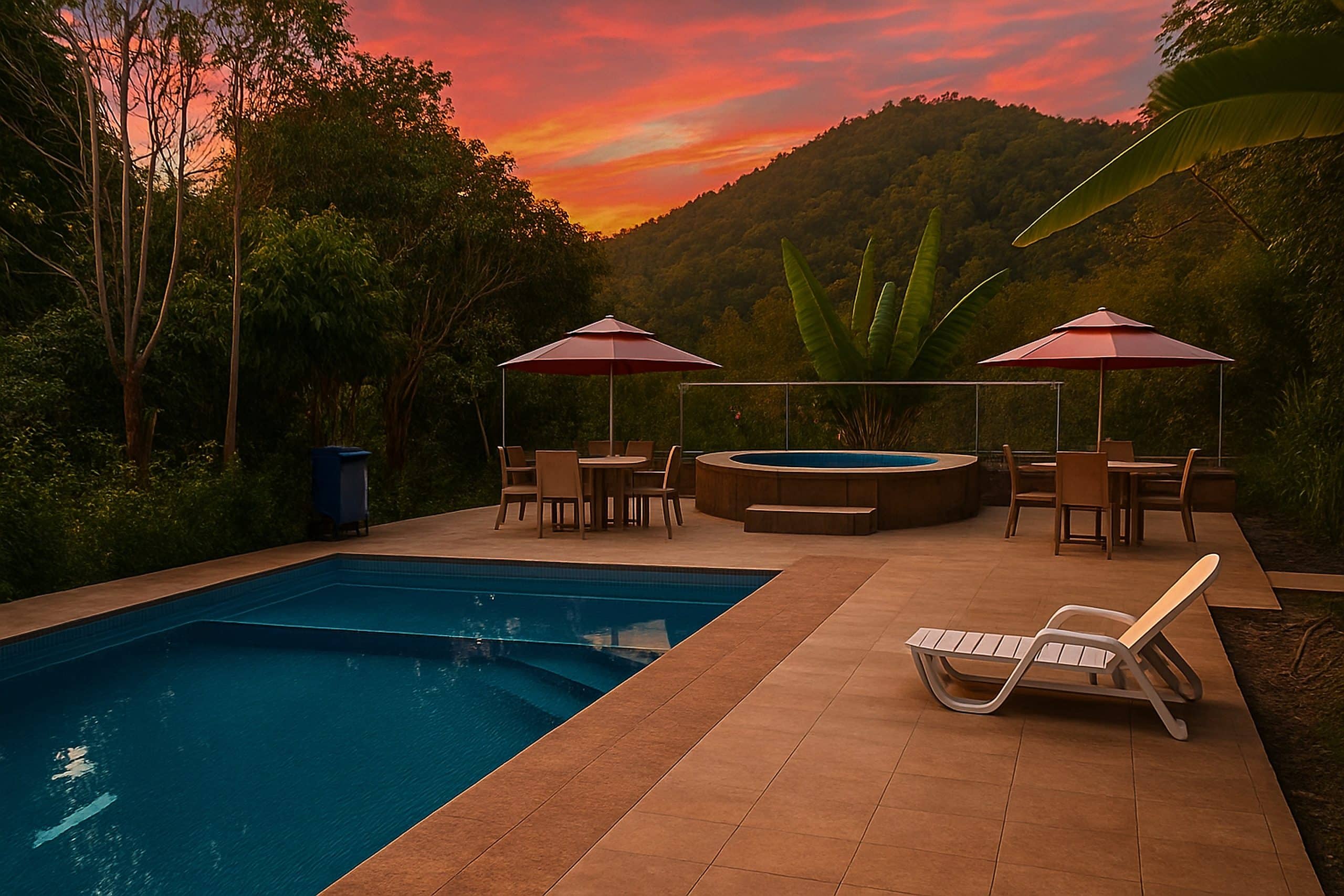 Sunset pool and jacuzzi at Hostería Los Cedros de Mindo