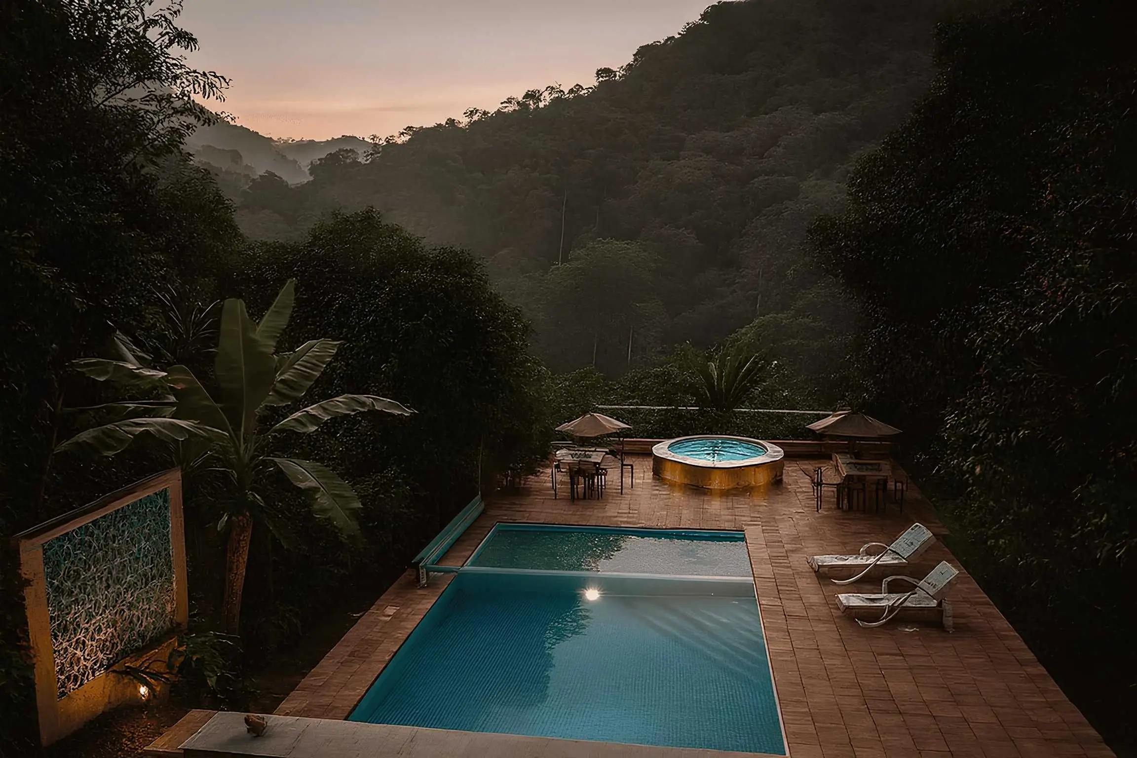 Piscina y jacuzzi en Hostería Los Cedros de Mindo